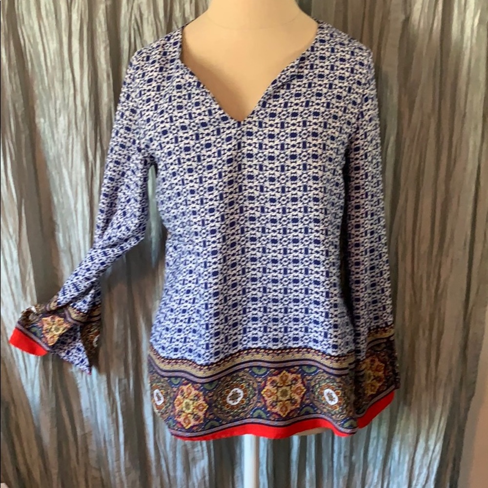 Renee C Moroccan Mandala Long Sleeve Blouse